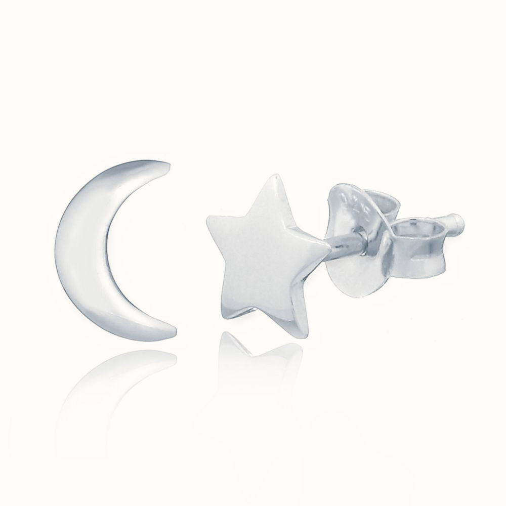 Sterling Silver Moon & Star Stud Earrings – AES161