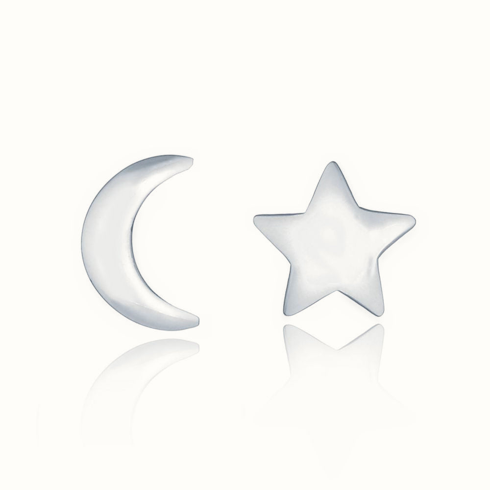 Sterling Silver Moon & Star Stud Earrings – AES161