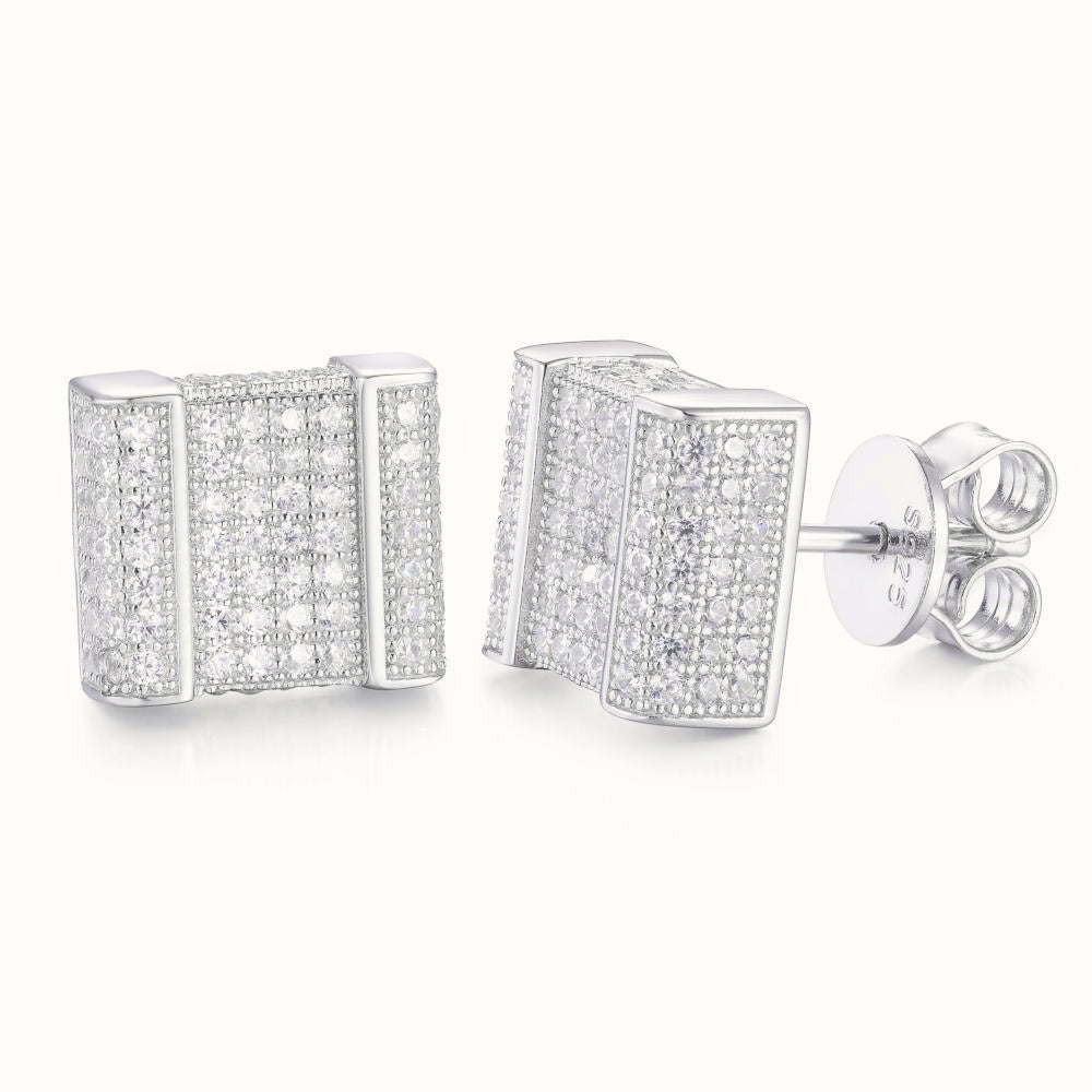 Sterling Silver CZ Set Square Cluster Stud Earrings – AES168
