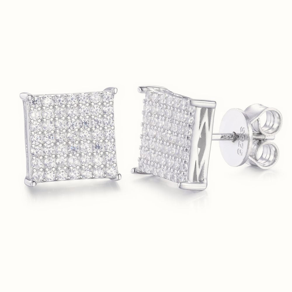 Sterling Silver CZ Set Square Cluster Stud Earrings – AES169
