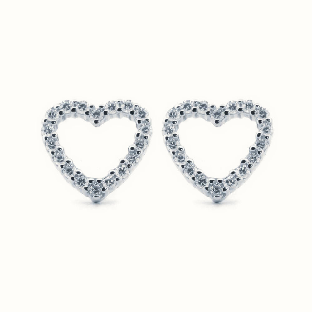 Sterling Silver Rhodium Plated CZ Set Heart Stud Earrings – AES170