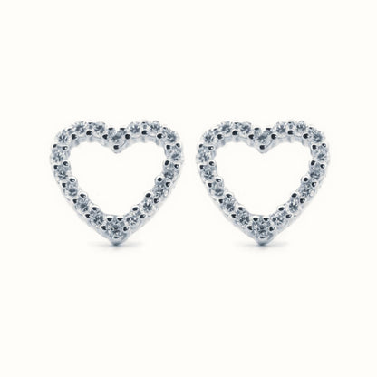 Sterling Silver Rhodium Plated CZ Set Heart Stud Earrings – AES170