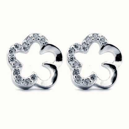 Sterling Silver Rhodium Plated CZ Set Clover Stud Earrings – AES171
