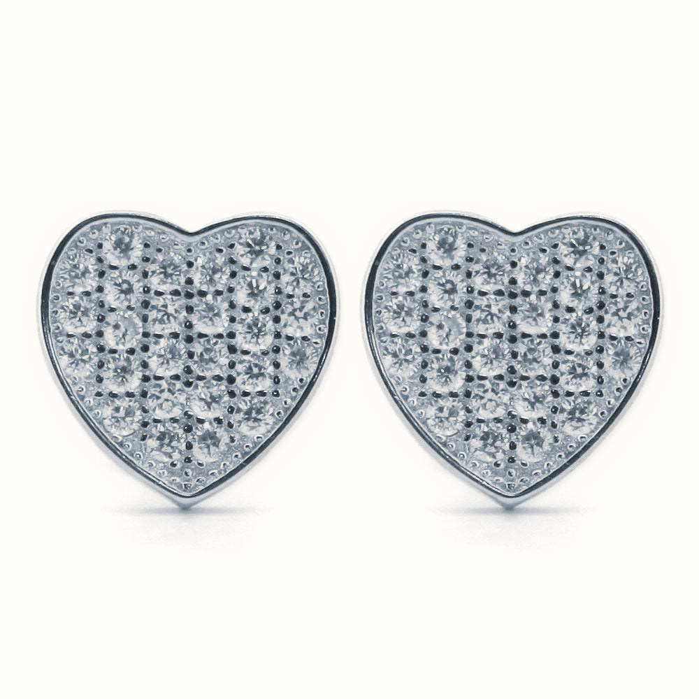 Sterling Silver Rhodium Plated CZ Set Heart Stud Earrings – AES172
