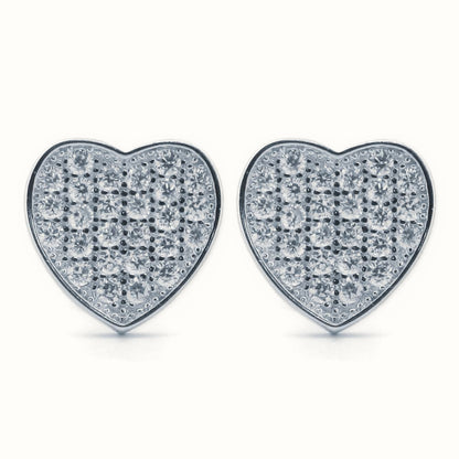 Sterling Silver Rhodium Plated CZ Set Heart Stud Earrings – AES172