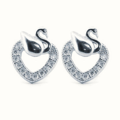 Sterling Silver Rhodium Plated CZ Set Heart Stud Earrings – AES173