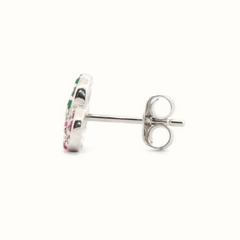 Sterling Silver Rhodium Plated Multi Col CZ Stud Earrings – AES174