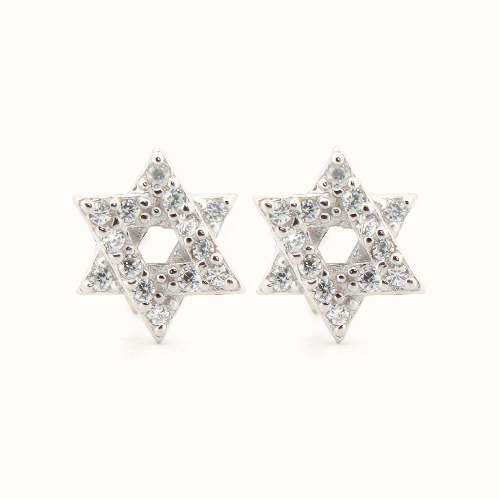 Sterling Silver Rhodium Plated CZ Set Star of David Stud Earrings – AES175