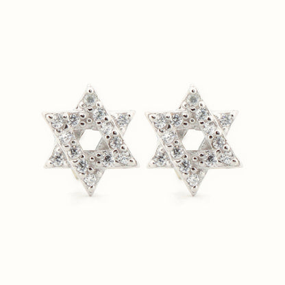 Sterling Silver Rhodium Plated CZ Set Star of David Stud Earrings – AES175