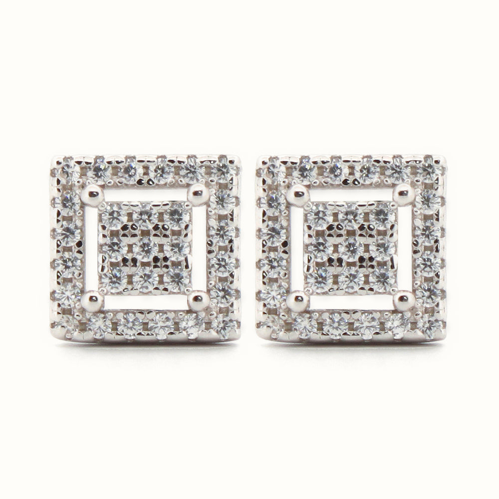Sterling Silver Rhodium Plated CZ Set Stud Earrings – AES178