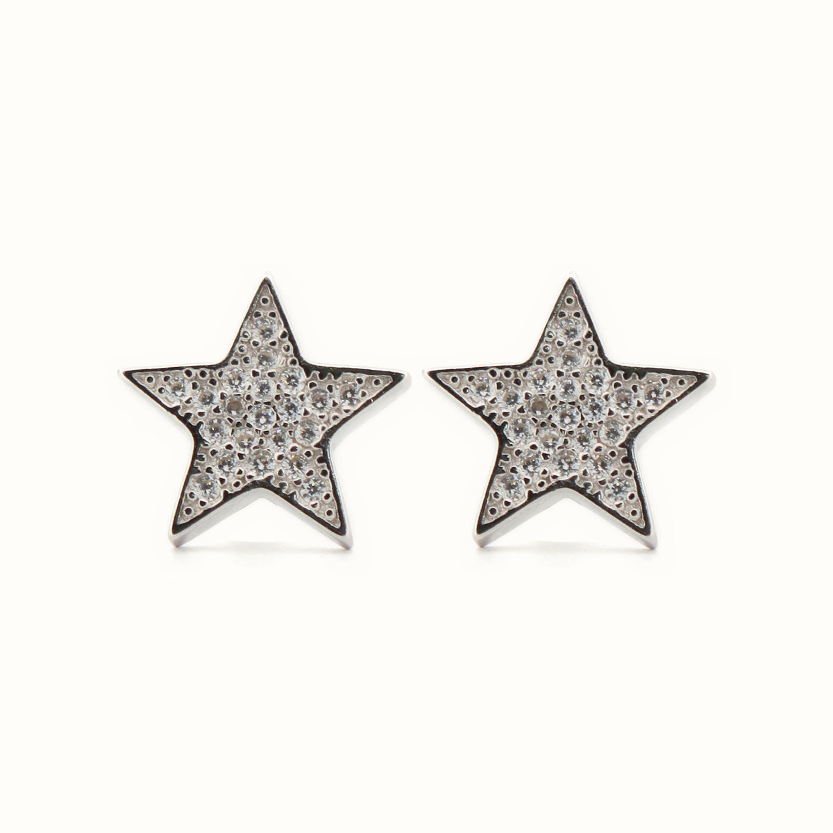 Sterling Silver Rhodium Plated CZ Set Star Stud Earrings – AES179