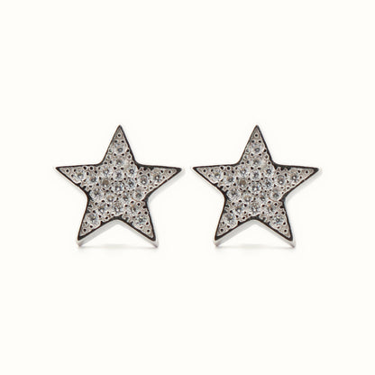 Sterling Silver Rhodium Plated CZ Set Star Stud Earrings – AES179