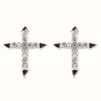 Sterling Silver Rhodium Plated CZ Set Cross Stud Earrings – AES181