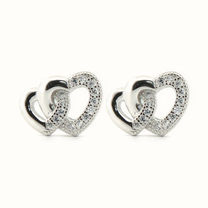 Sterling Silver Rhodium Plated CZ Set Heart Stud Earrings – AES183