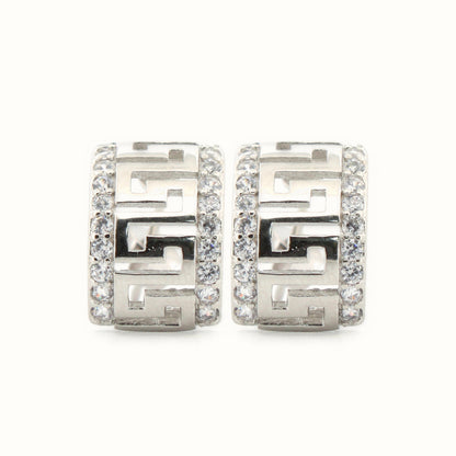 Sterling Silver Rhodium Plated CZ Set Stud Earrings – AES184