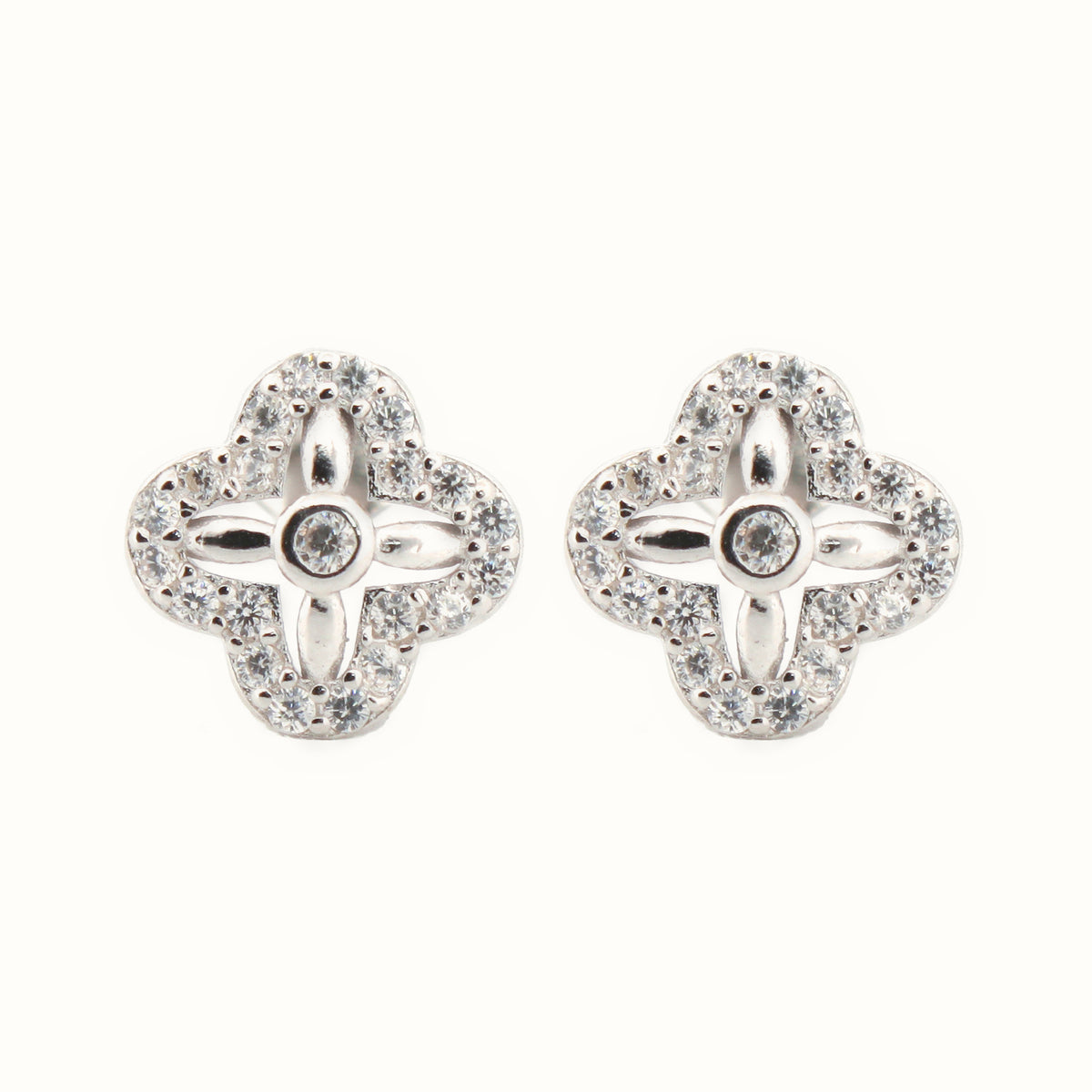 Sterling Silver Rhodium Plated CZ Set Stud Earrings – AES193