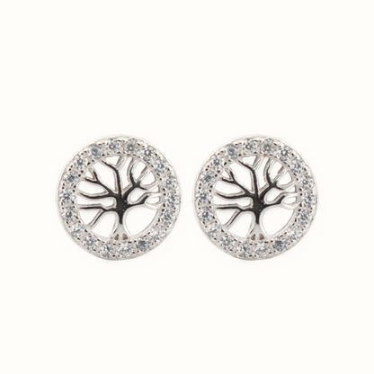Sterling Silver Rhodium Plated CZ Set Stud Earrings – AES202