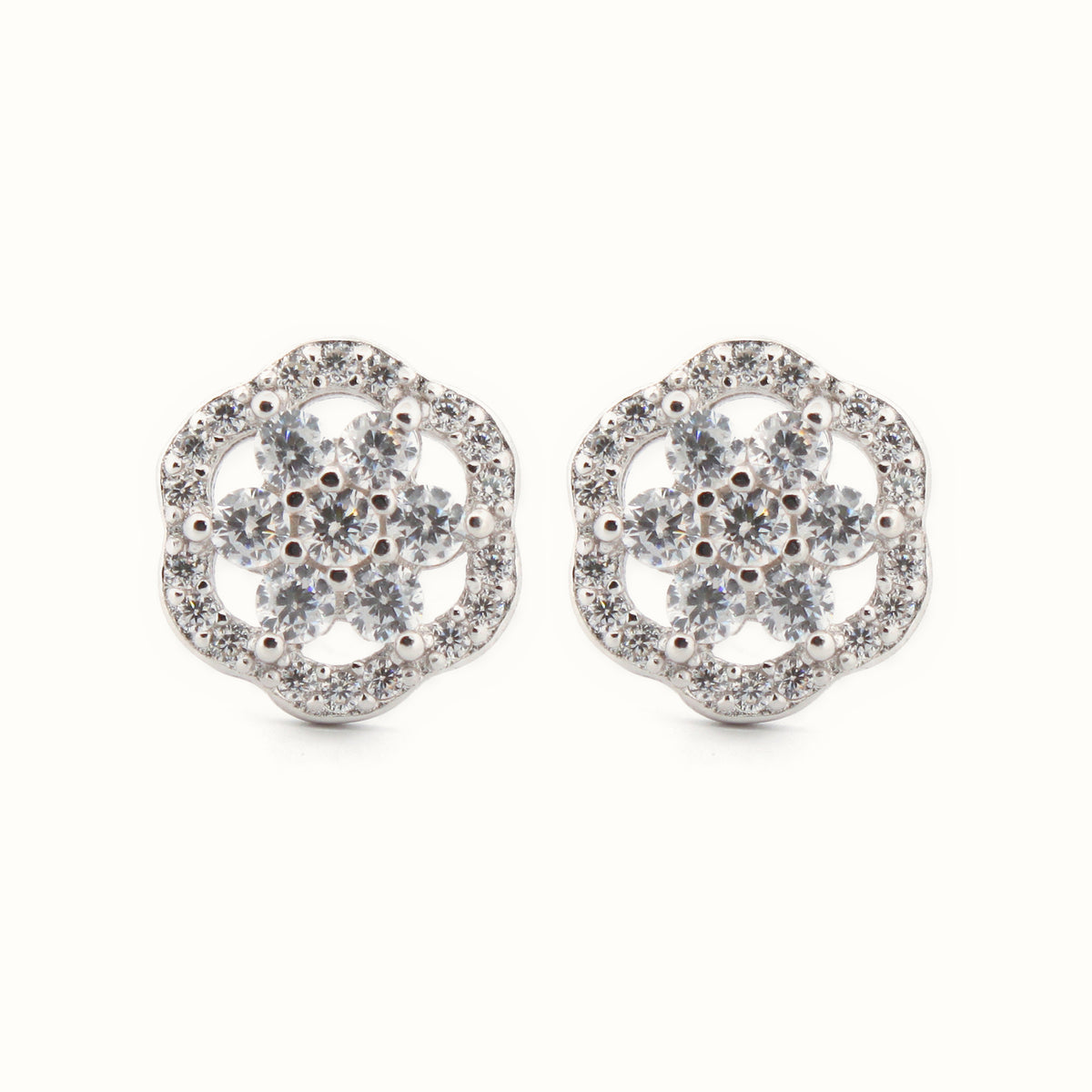 Sterling Silver Rhodium Plated CZ Set Stud Earrings – AES204