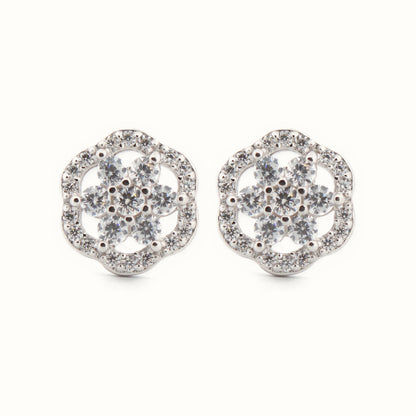 Sterling Silver Rhodium Plated CZ Set Stud Earrings – AES204
