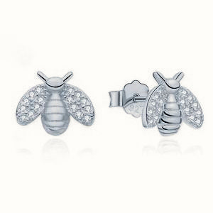 Sterling Silver Rhodium Plated CZ Set Bumble Bee Stud Earrings – AES210-RP