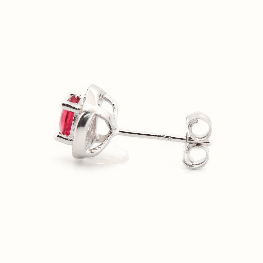 Sterling Silver Rhodium Halo Stud Earrings Ruby Centre CZ – AES219R