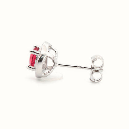 Sterling Silver Rhodium Halo Stud Earrings Ruby Centre CZ – AES219R