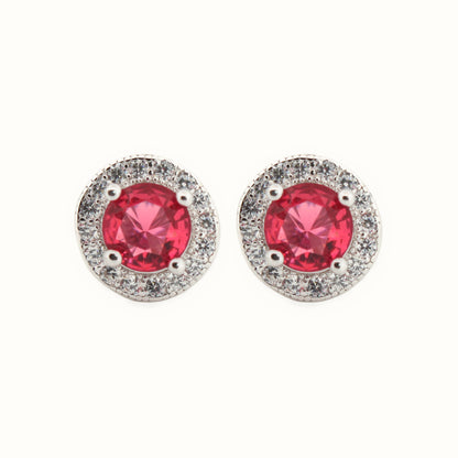 Sterling Silver Rhodium Halo Stud Earrings Ruby Centre CZ – AES219R