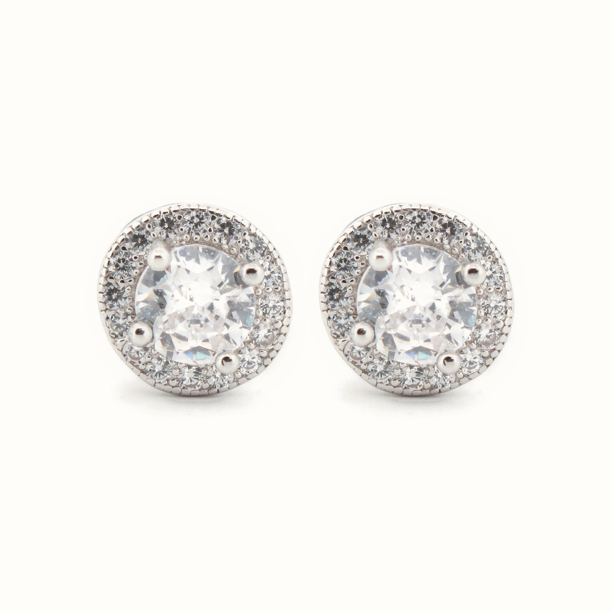 Sterling Silver Rhodium Halo CZ Stud Earrings White – AES219W