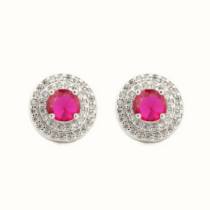 Sterling Silver Rhodium Halo Stud Earrings Ruby Centre CZ – AES220R