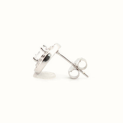 Sterling Silver Rhodium Halo CZ Stud Earrings White – AES220W