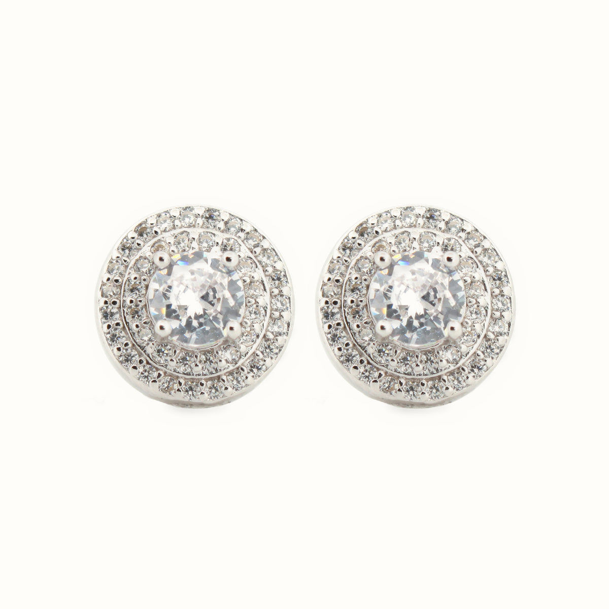Sterling Silver Rhodium Halo CZ Stud Earrings White – AES220W