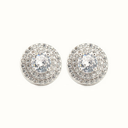 Sterling Silver Rhodium Halo CZ Stud Earrings White – AES220W