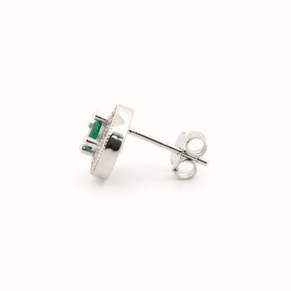 Sterling Silver Rhodium Halo Stud Earrings Emerald Centre CZ – AES221G