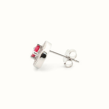 Sterling Silver Rhodium Halo Stud Earrings Ruby Centre CZ – AES221R