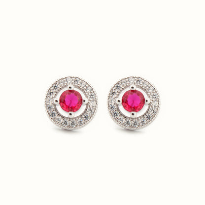 Sterling Silver Rhodium Halo Stud Earrings Ruby Centre CZ – AES221R