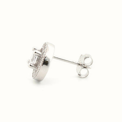 Sterling Silver Rhodium Halo CZ Stud Earrings White – AES221W