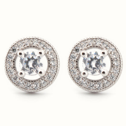 Sterling Silver Rhodium Halo CZ Stud Earrings White – AES221W