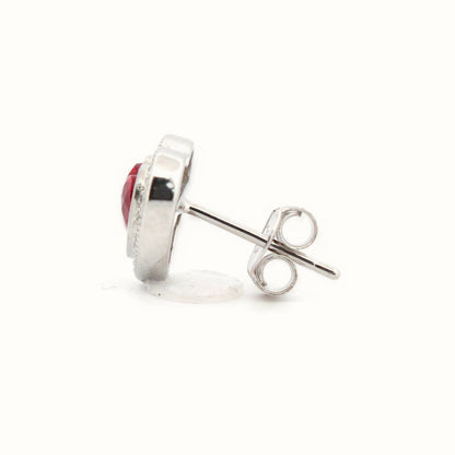 Sterling Silver Rhodium Heart Shape Stud Earrings Ruby Centre CZ – AES222R