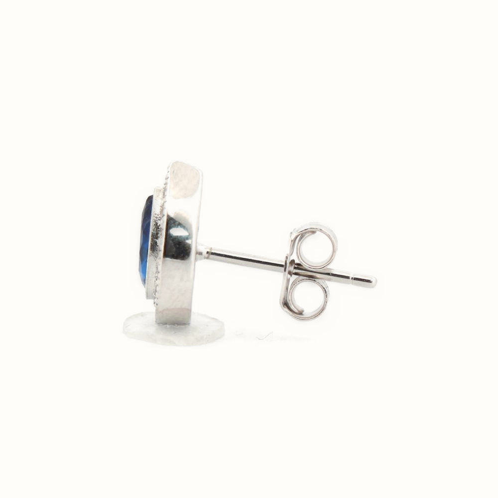 Sterling Silver Rhodium Pear Shape Stud Earrings Sapphire Centre CZ – AES223B