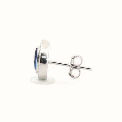 Sterling Silver Rhodium Pear Shape Stud Earrings Sapphire Centre CZ – AES223B