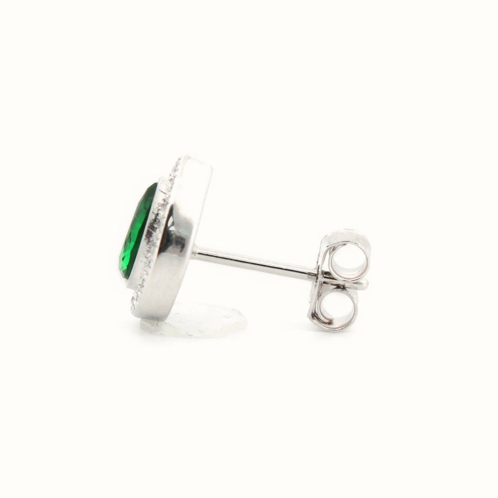 Sterling Silver Rhodium Pear Shape Stud Earrings Emerald Centre CZ – AES223G