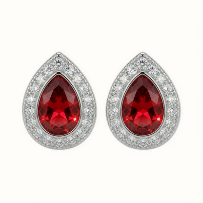 Sterling Silver Rhodium Pear Shape Stud Earrings Ruby Centre CZ – AES223R