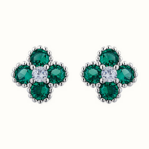 Sterling Silver Rhodium CZ Set Clover Stud Earrings – AES230G
