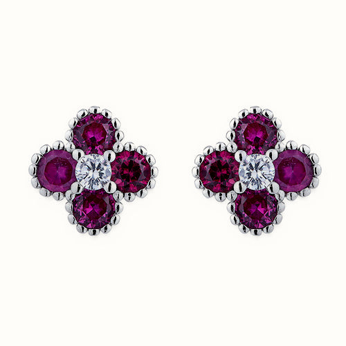Sterling Silver Rhodium CZ Set Clover Stud Earrings – AES230R