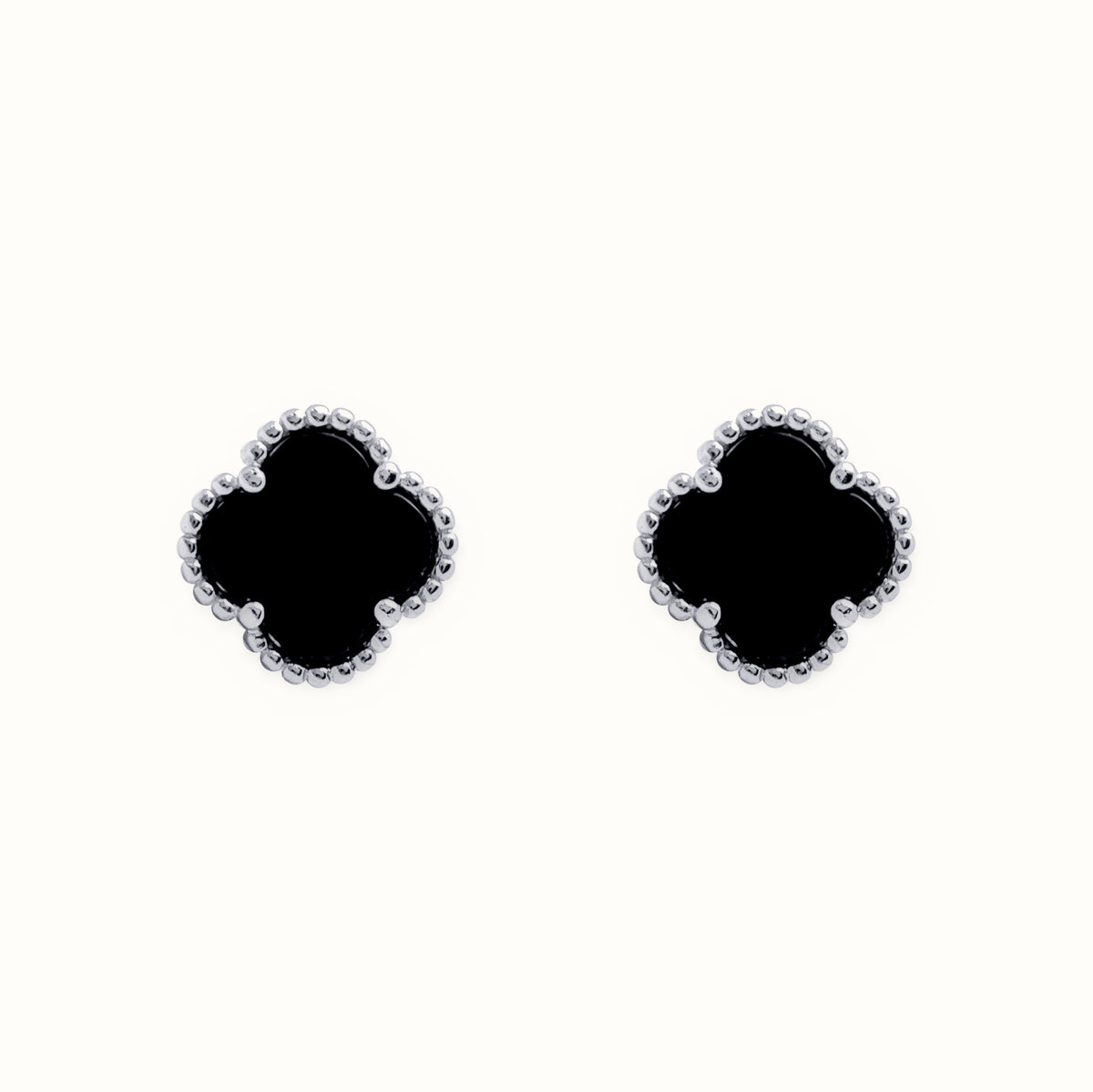 Sterling Silver Rhodium 5 Clover Stud Earrings Black Onyx Colour – AES254