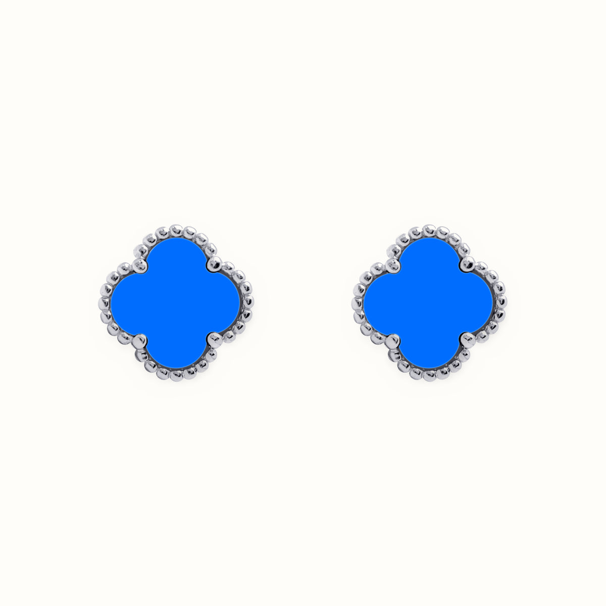Sterling Silver Rhodium 5 Clover Stud Earrings Blue Agate Colour – AES256