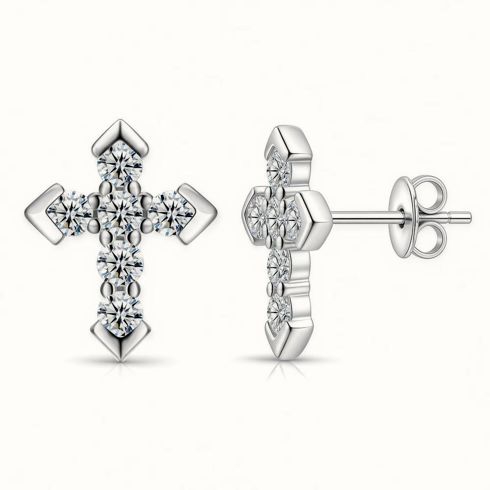 Sterling Silver CZ Set Cross Stud Earrings – AES262