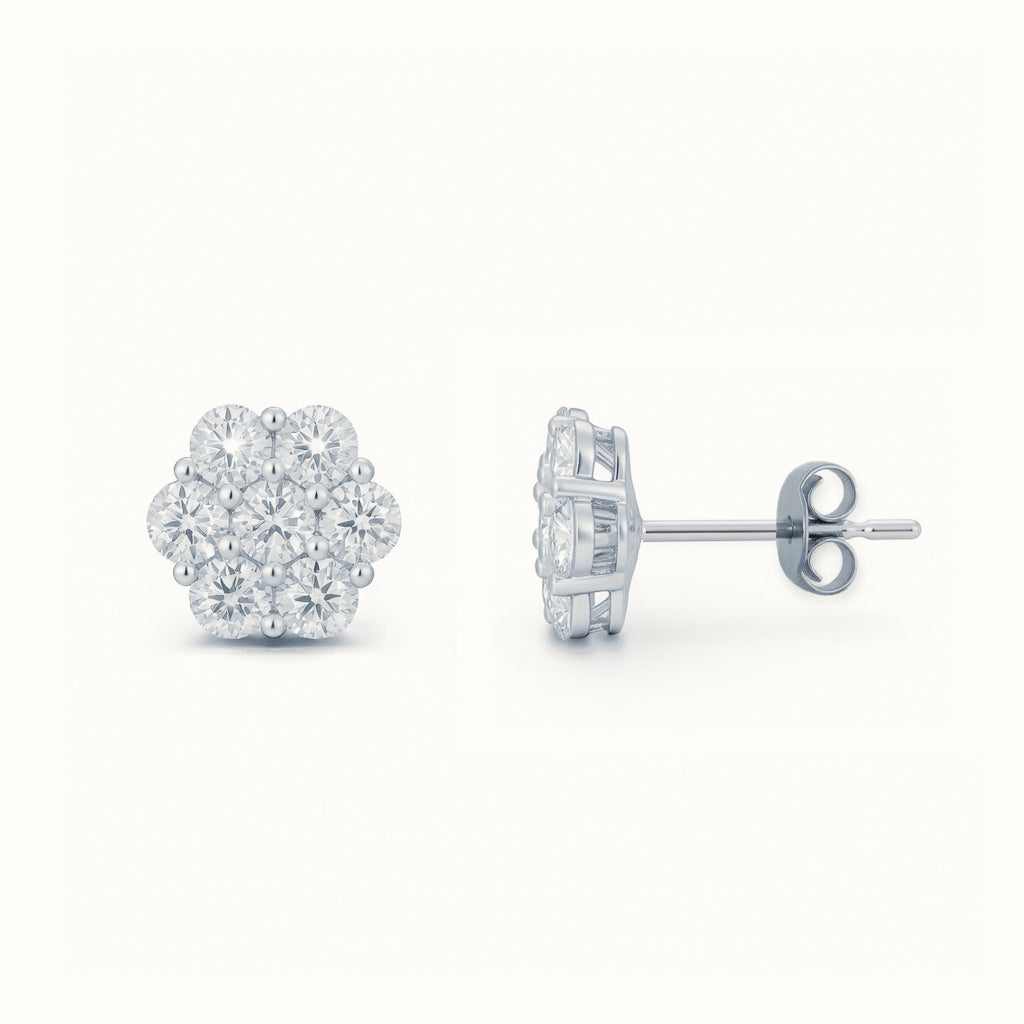 Sterling Silver CZ Set 6x1 Cluster Studs 7mm – AES263B