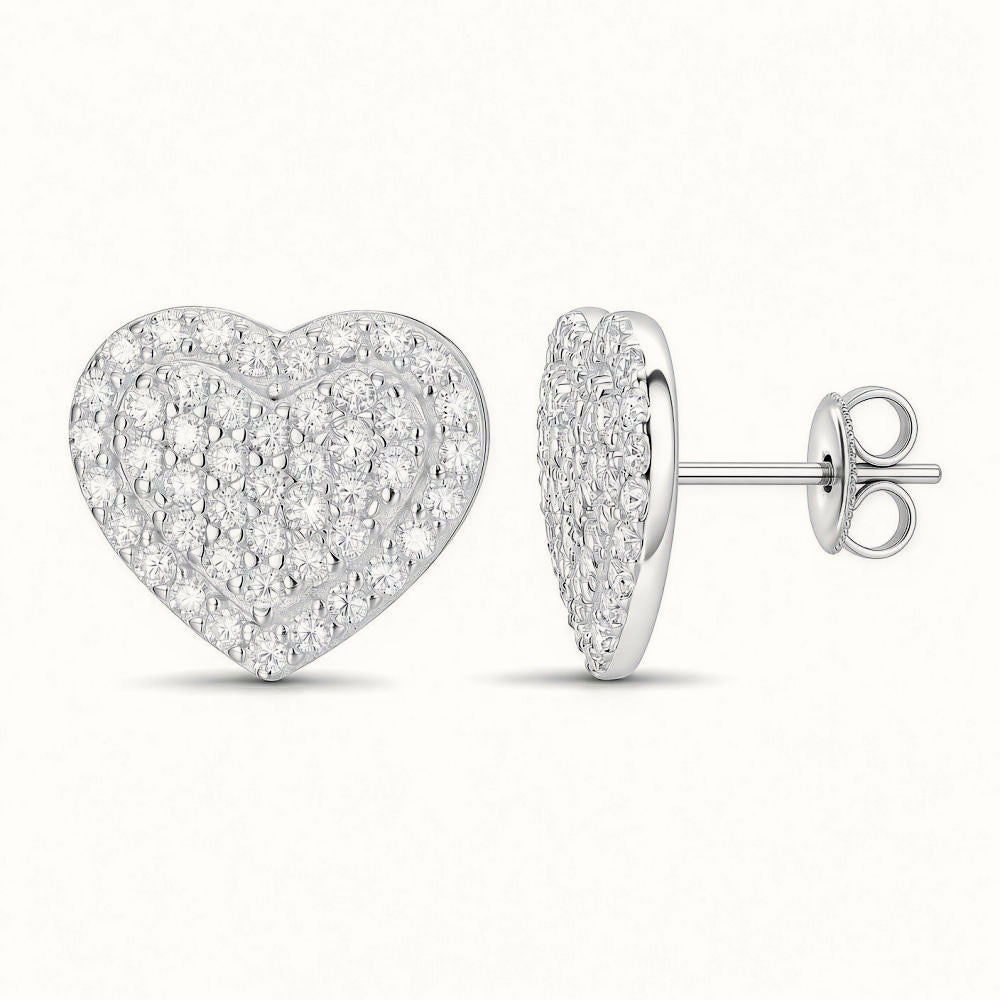 Sterling Silver CZ Set Heart Studs – AES264