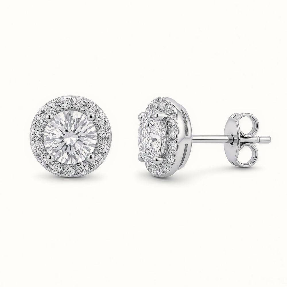 Sterling Silver CZ Set Halo Studs 6.5mm – AES268C